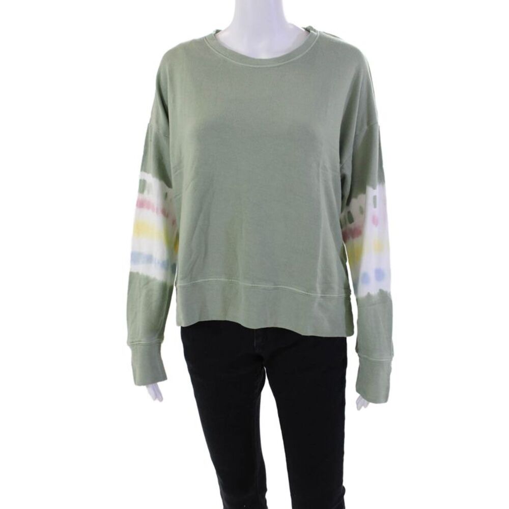 Sundry Womens Cotton Long Sleeve Round Neck Tie Dye Sweater Green Size 01